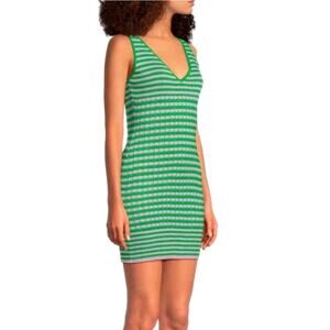 Ramy Brook NEW Kamilah Striped Organic Cotton Minidress Size M Plunging V-Neck